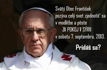 Svätý Otec vyhlásil na 7. september deň pôstu a modlitby za pokoj